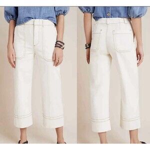 Anthropologie Lily White Cropped Denim Coulottes 28